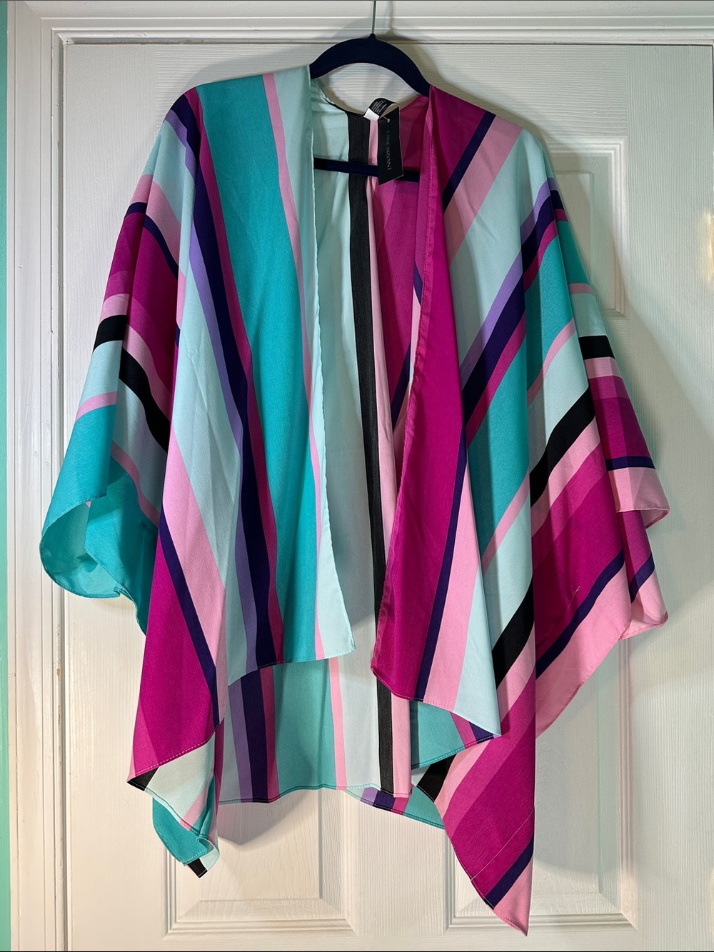 Lane Bryant Teal Aqua Pink Purple Striped Kimono Top